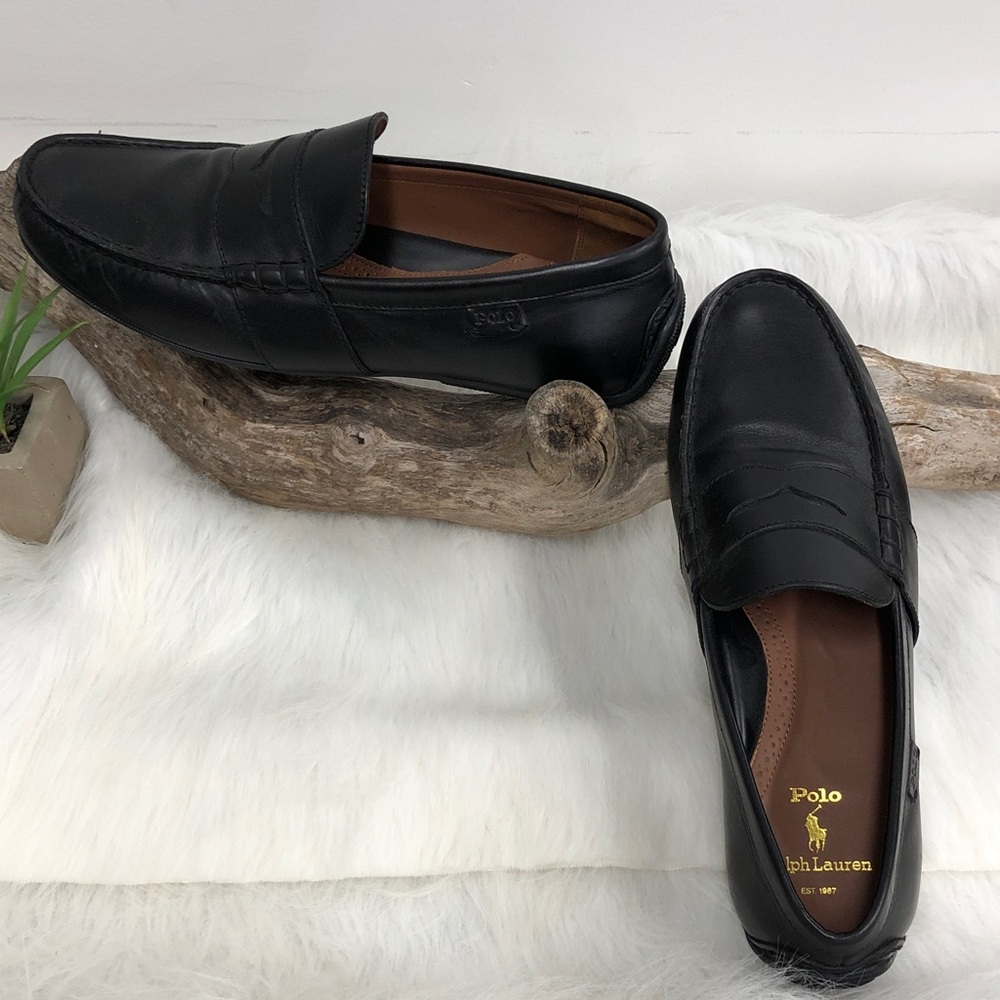 Polo Ralph Lauren Reynold Black Leather Penny Loafers Size 11